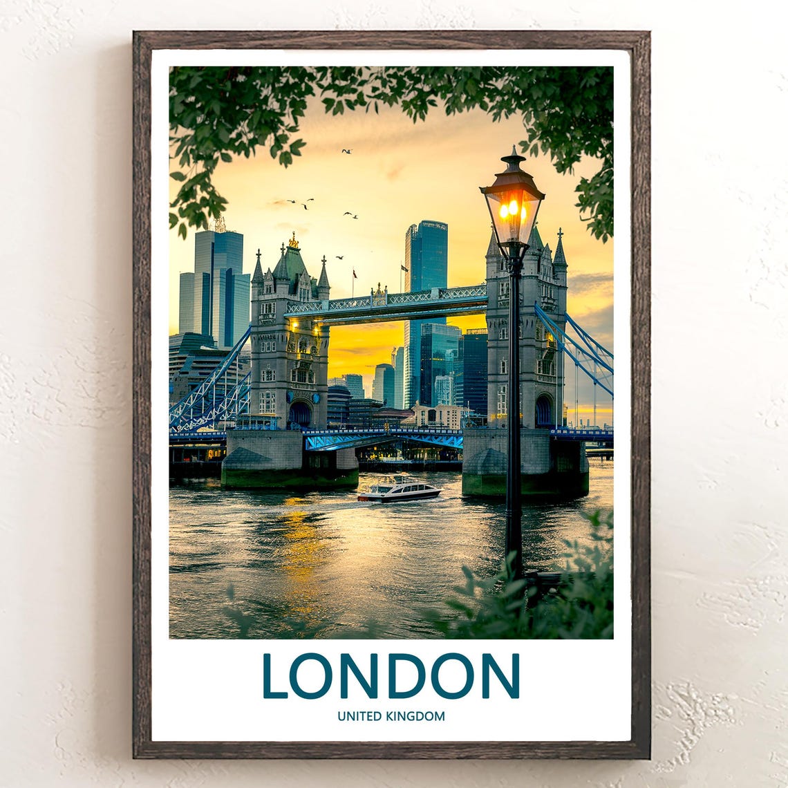 London Tower Bridge Golden Sunset River and Lamp Post Poster