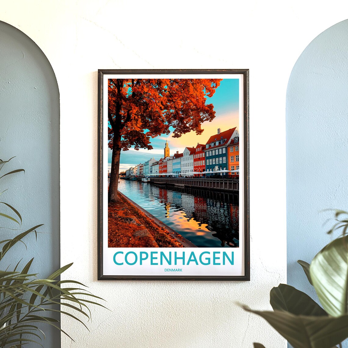 Copenhagen Nyhavn Autumn Trees Sunset Reflection Denmark Travel Poster - Image 3