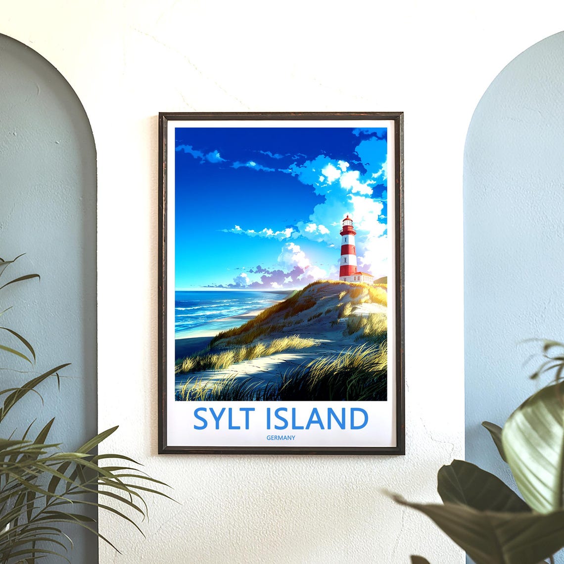 Sylt Island Germany Red and White Lighthouse Illustration Poster - Image 3