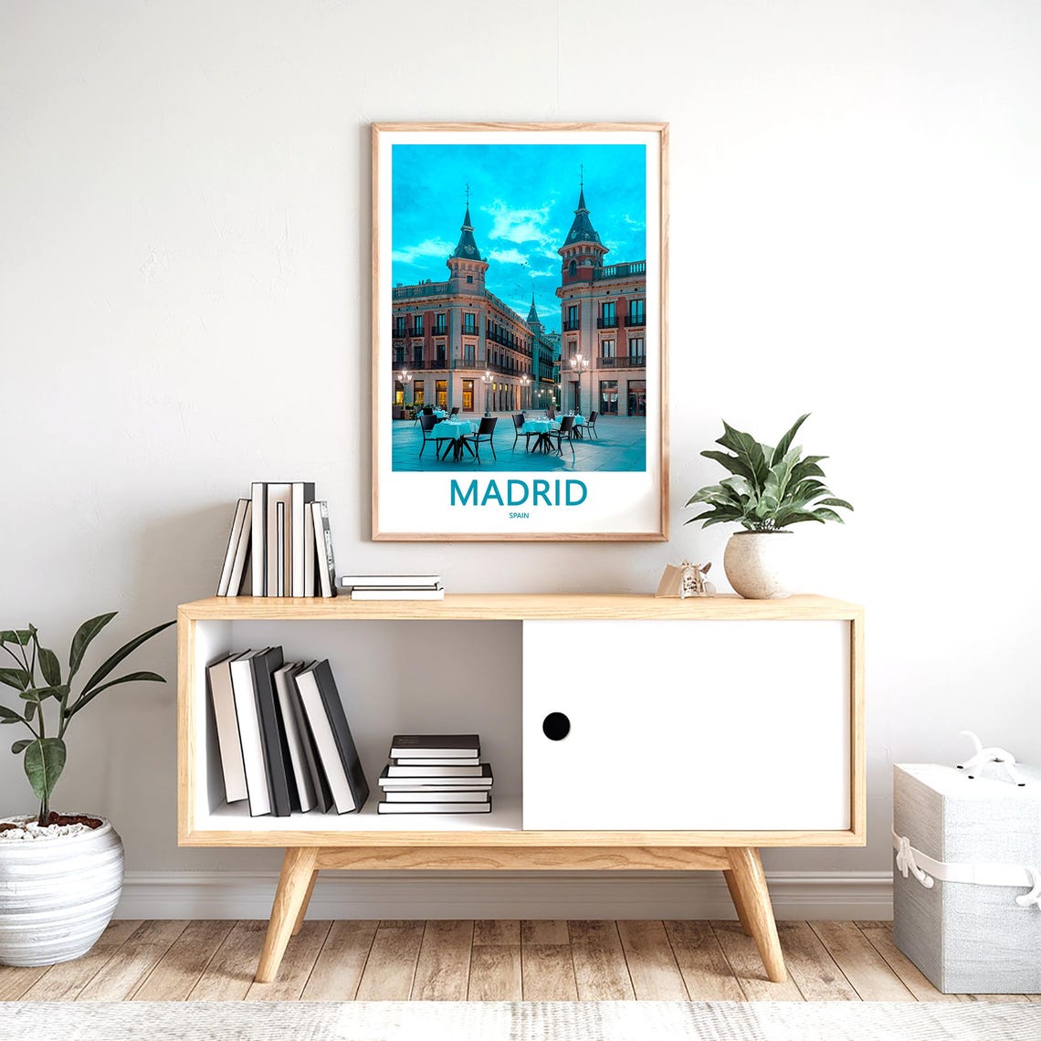 Madrid Historic Plaza at Dusk With Glowing Cafe Tables Poster - Image 2