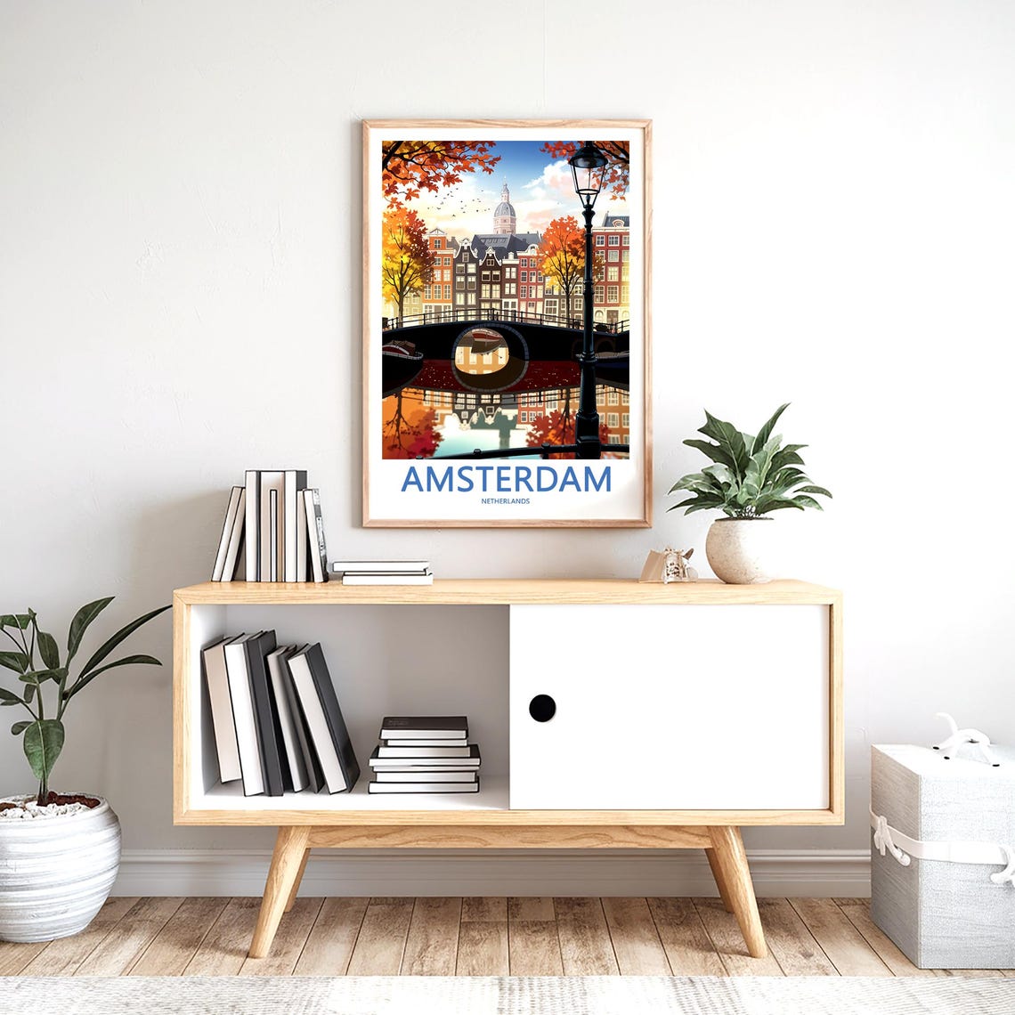 Amsterdam Canal Bridge Street Lamp Autumn Reflection Art Poster - Image 2