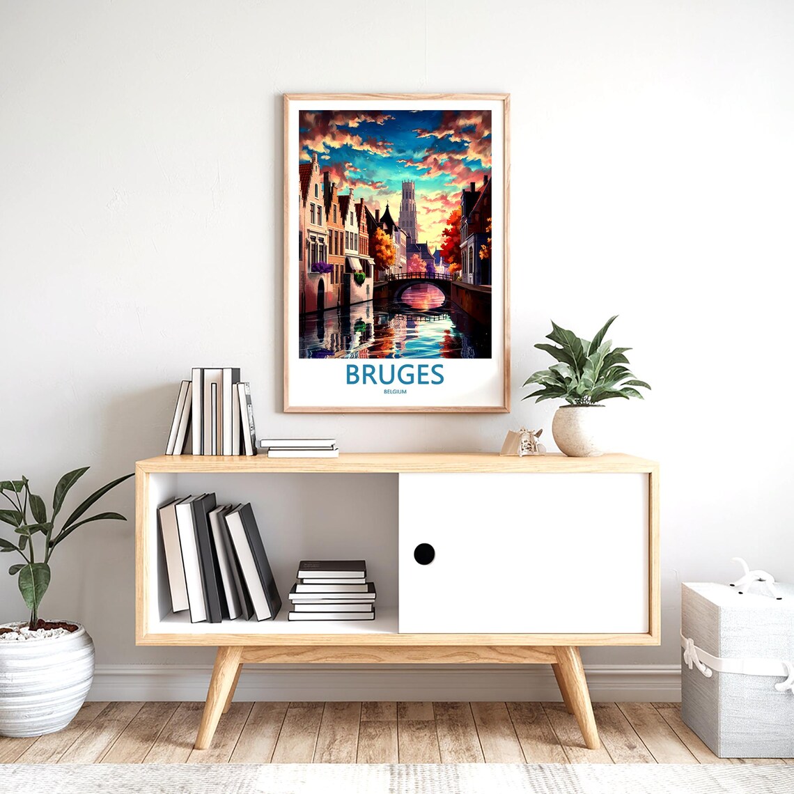Bruges Belgium Sunset Canal Bridge With Autumn Colors Poster - Image 2