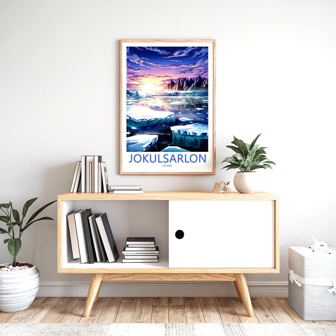 Jokusarlon Iceland Sunrise Over Icebergs and Peaks Illustration Poster - Image 2