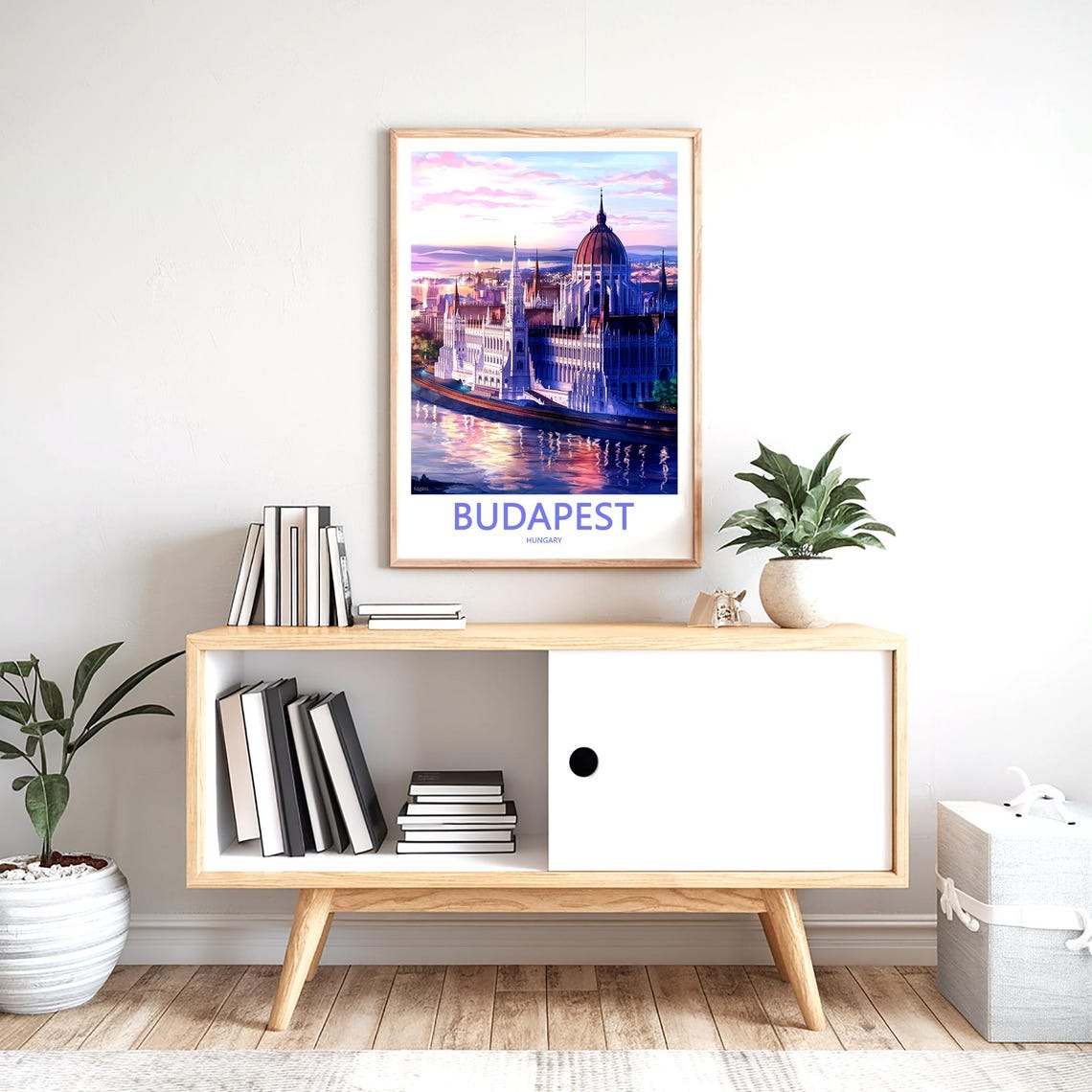 Budapest Hungary Parliament Riverside Sunset Blue Hour Poster - Image 2