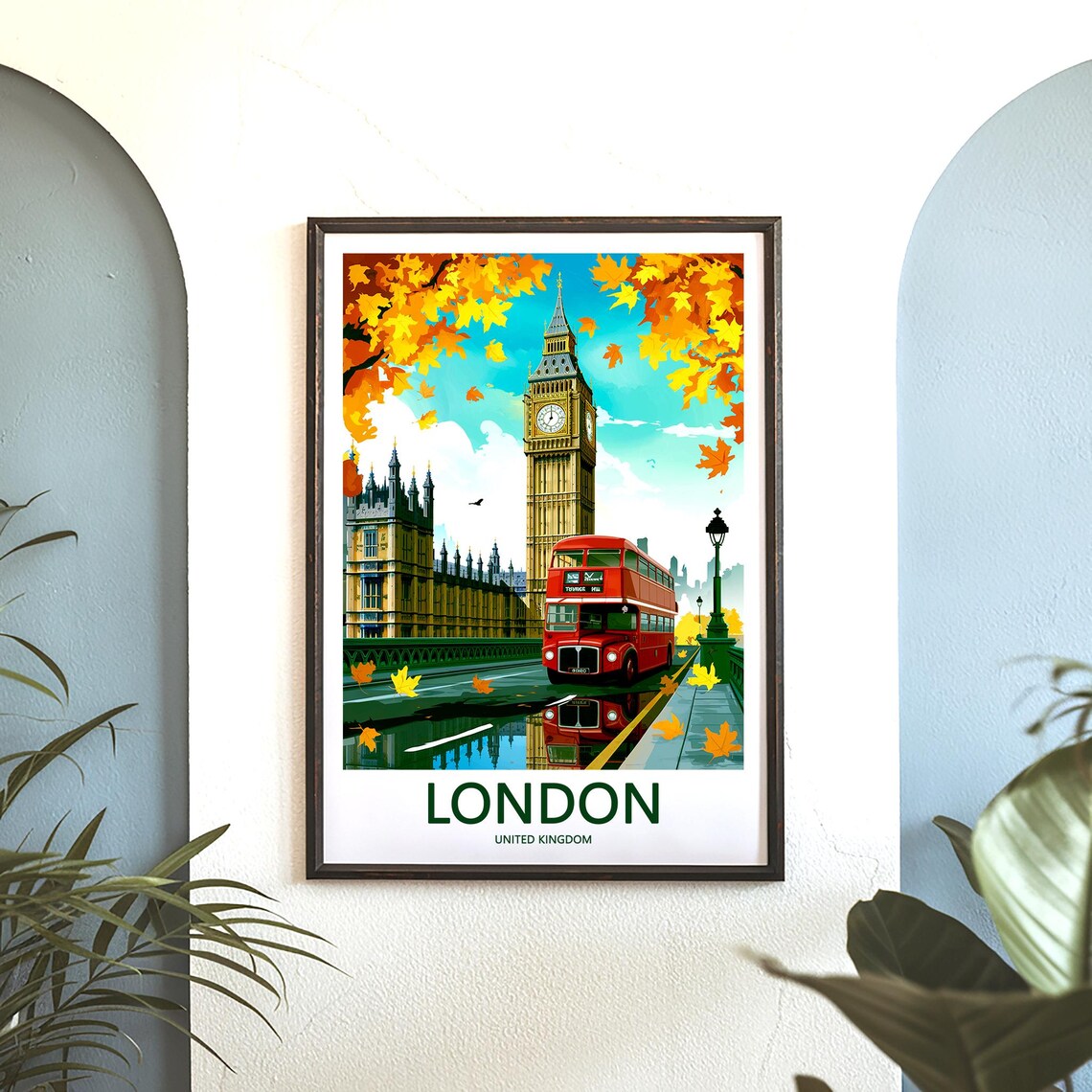 Big Ben Classic Routemaster Bus Retro Autumn Day Travel Poster - Image 3