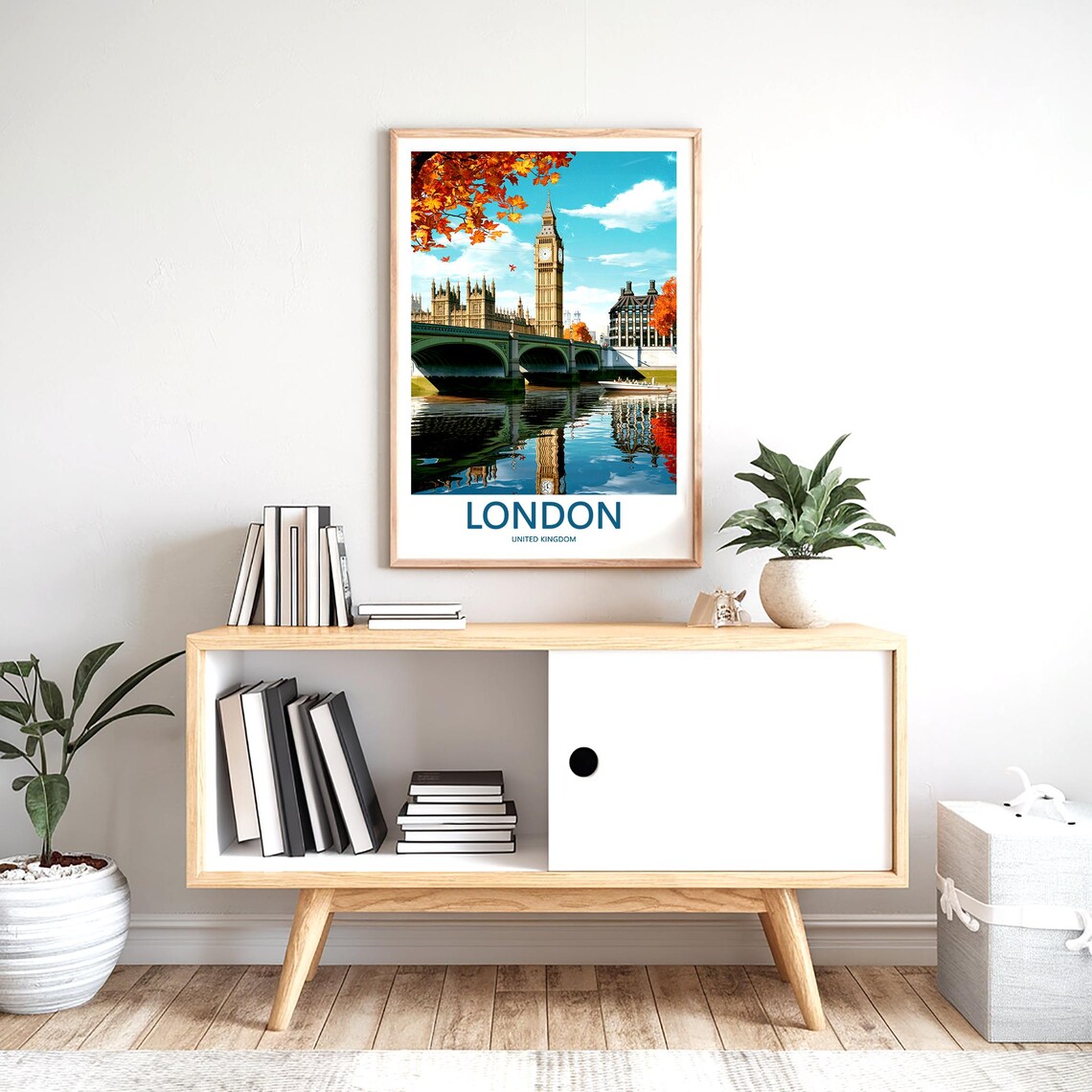 Big Ben Westminster Bridge Autumn Reflection Illustration Poster - Image 2