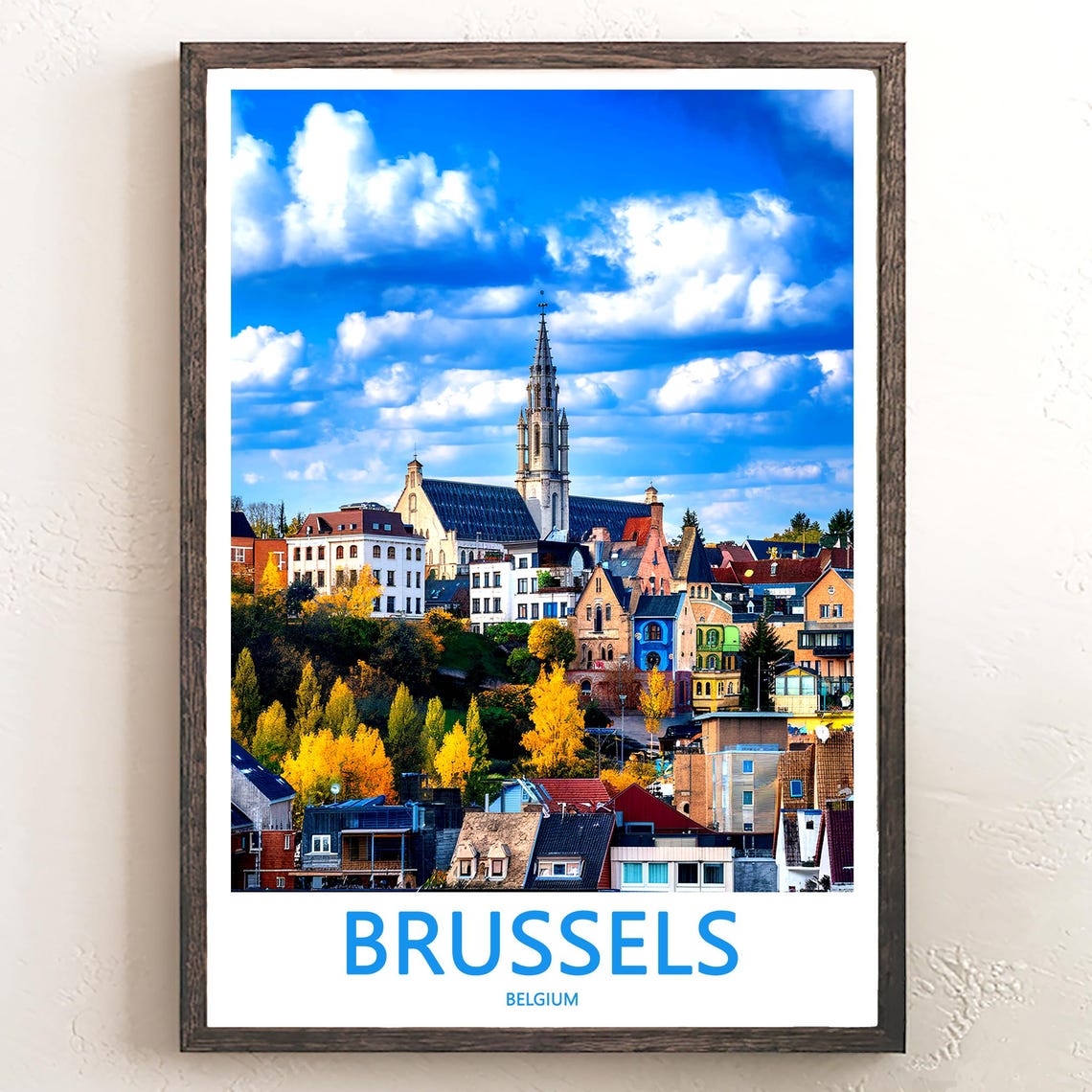 Brussels Belgium Church Spire Over Autumn Rooftops View Poster