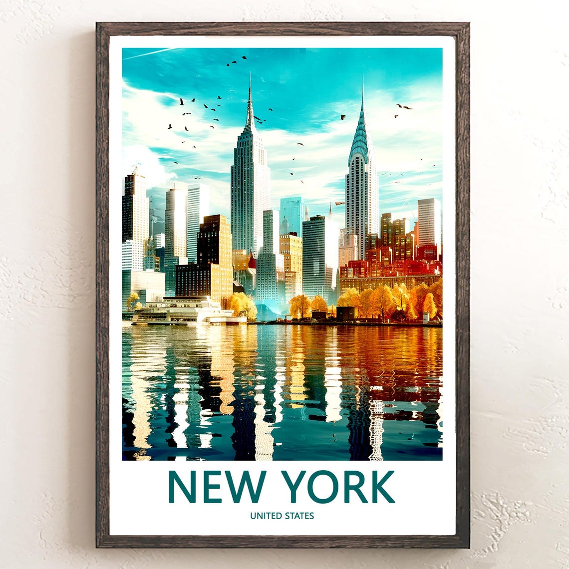 Manhattan Skyline Across the Water in Golden Autumn Glow Poster