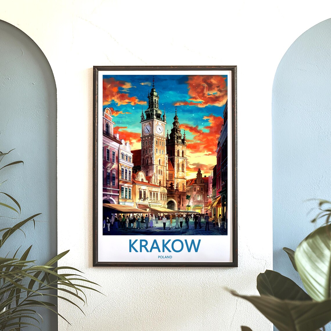 Krakow Main Market Square Dusk with the Two Towers Travel Poster - Image 3