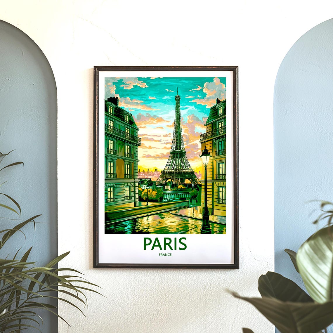Eiffel Tower Teal Canal Reflection Golden Sunset Modern Poster - Image 3