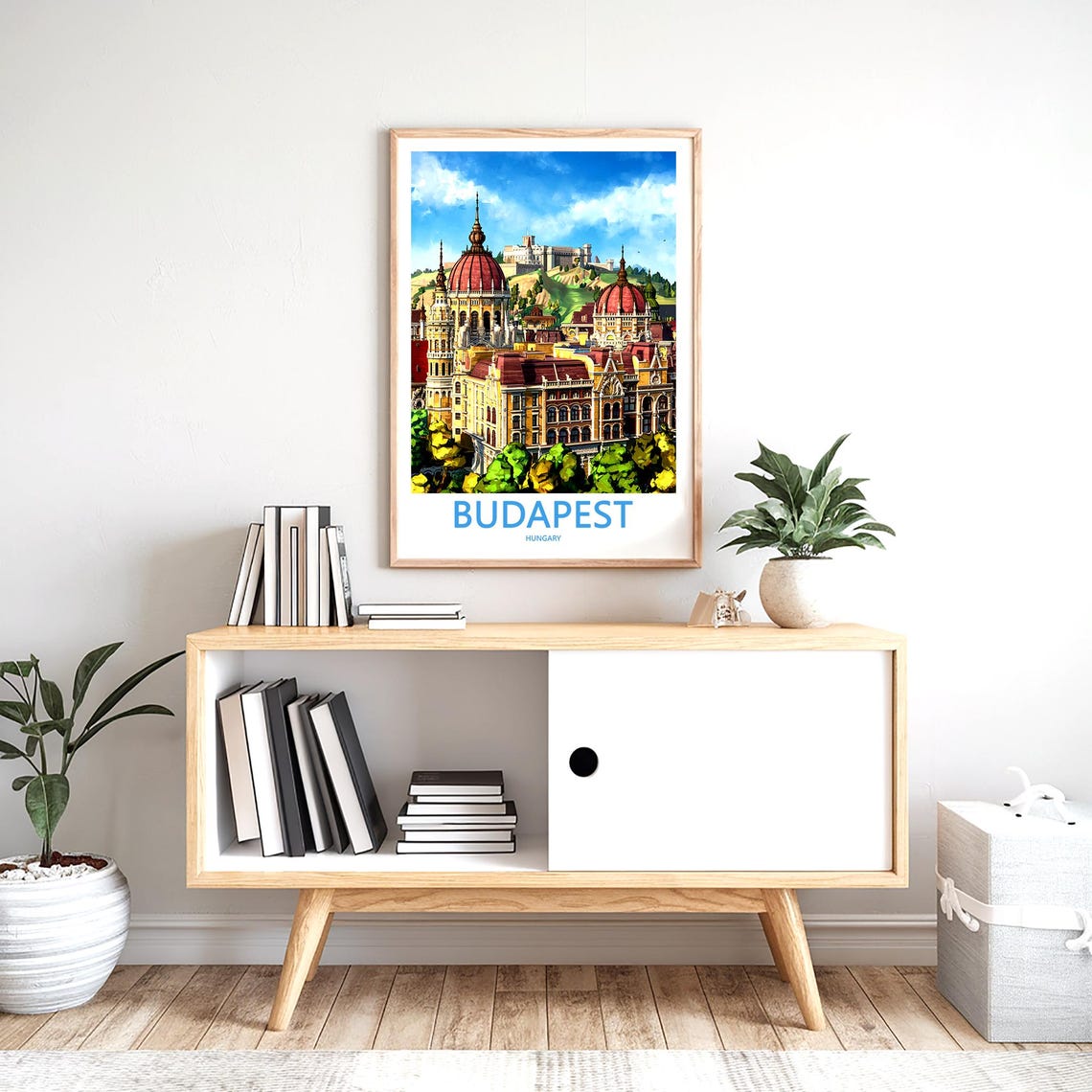 Budapest Hungary Historic Domed Rooftops Painted Travel Poster - Image 2