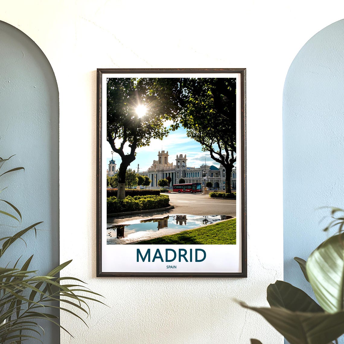 Madrid Sunlit Palace Square Red Bus Photography Travel Poster - Image 3