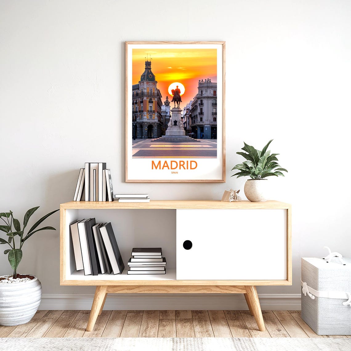 Madrid Equestrian Statue Glowing Orange Sunset Silhouette Poster - Image 2
