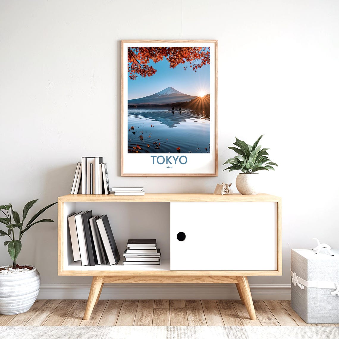 Mount Fuji Across a Calm Lake at Sunrise Under Red Maples Poster - Image 2