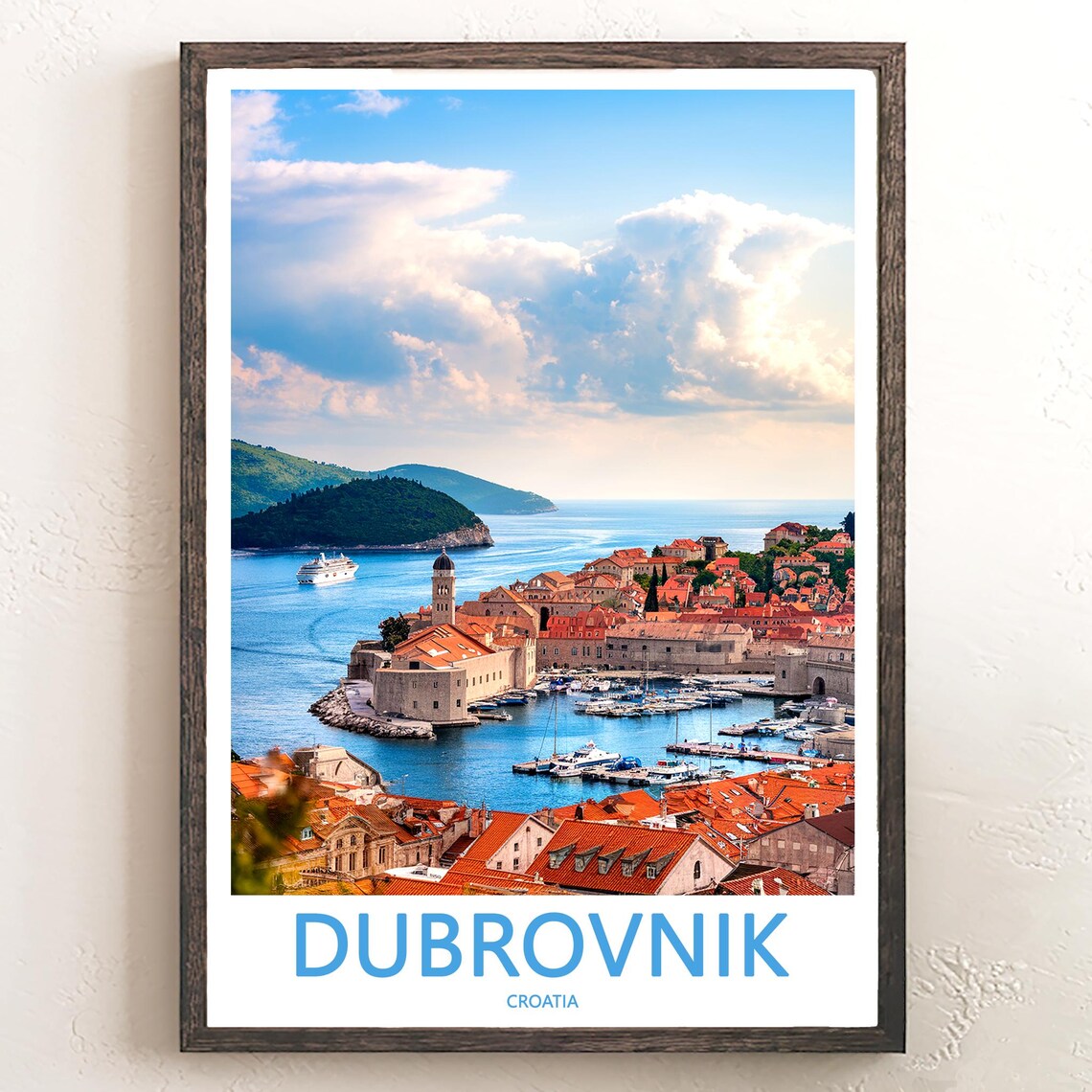 Dubrovnik Old Town Harbor Panoramic Photo Cruise Ship Travel Poster