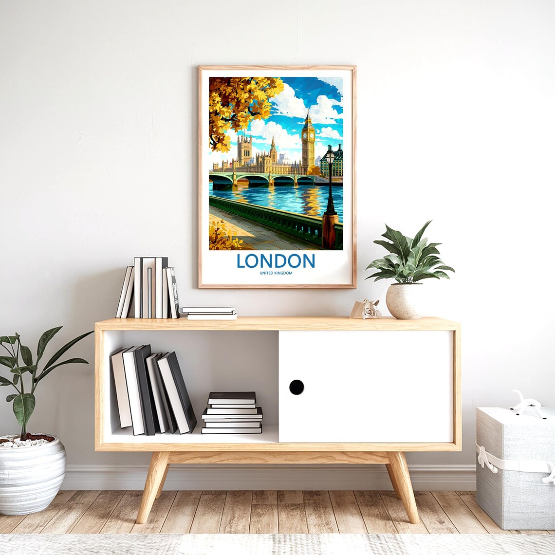 Big Ben and Westminster Bridge on an Autumn Embankment Art Poster - Image 2