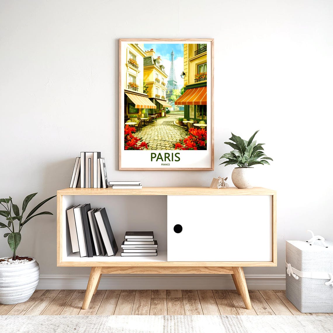 Eiffel Tower Cafe Lane Red Flowers Cobblestone Paris France Poster - Image 2