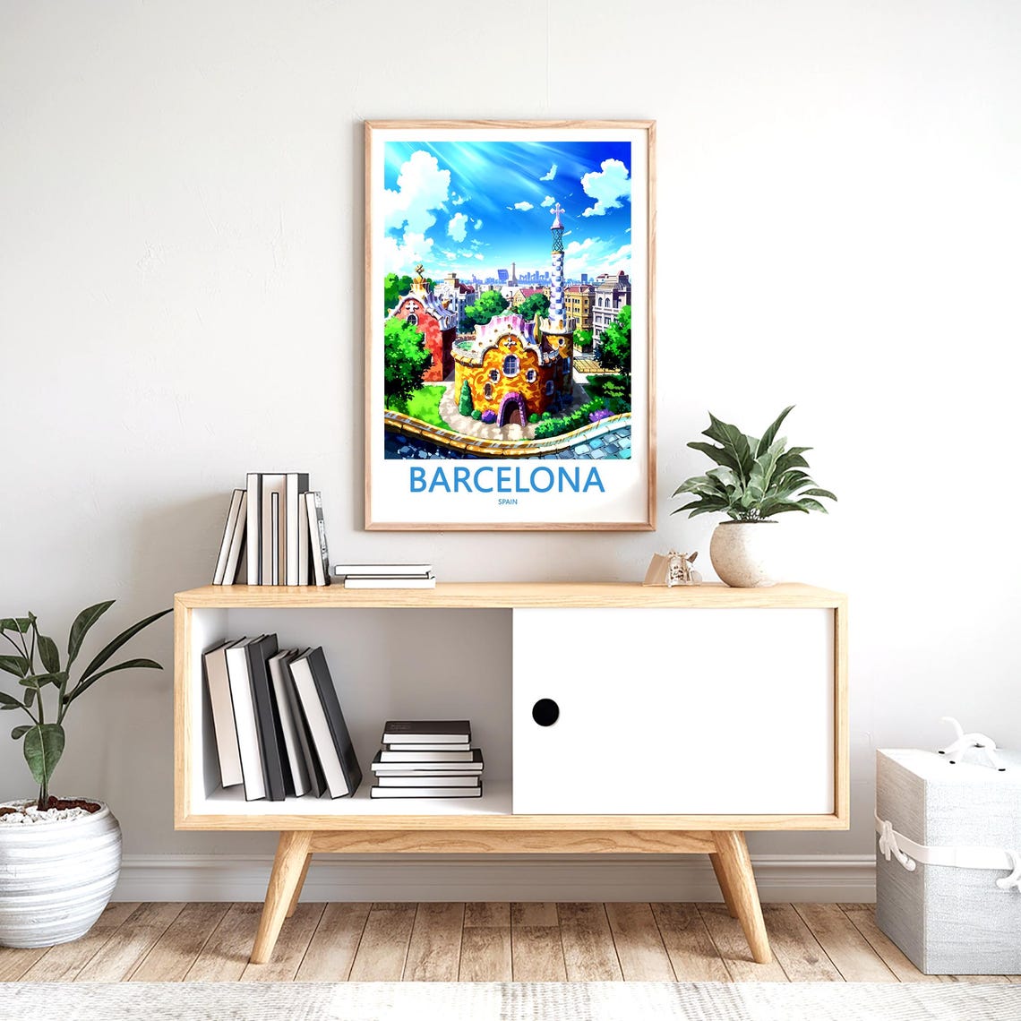 Barcelona Park Güell Cartoon Gatehouse Bright Sunny Day Poster - Image 2