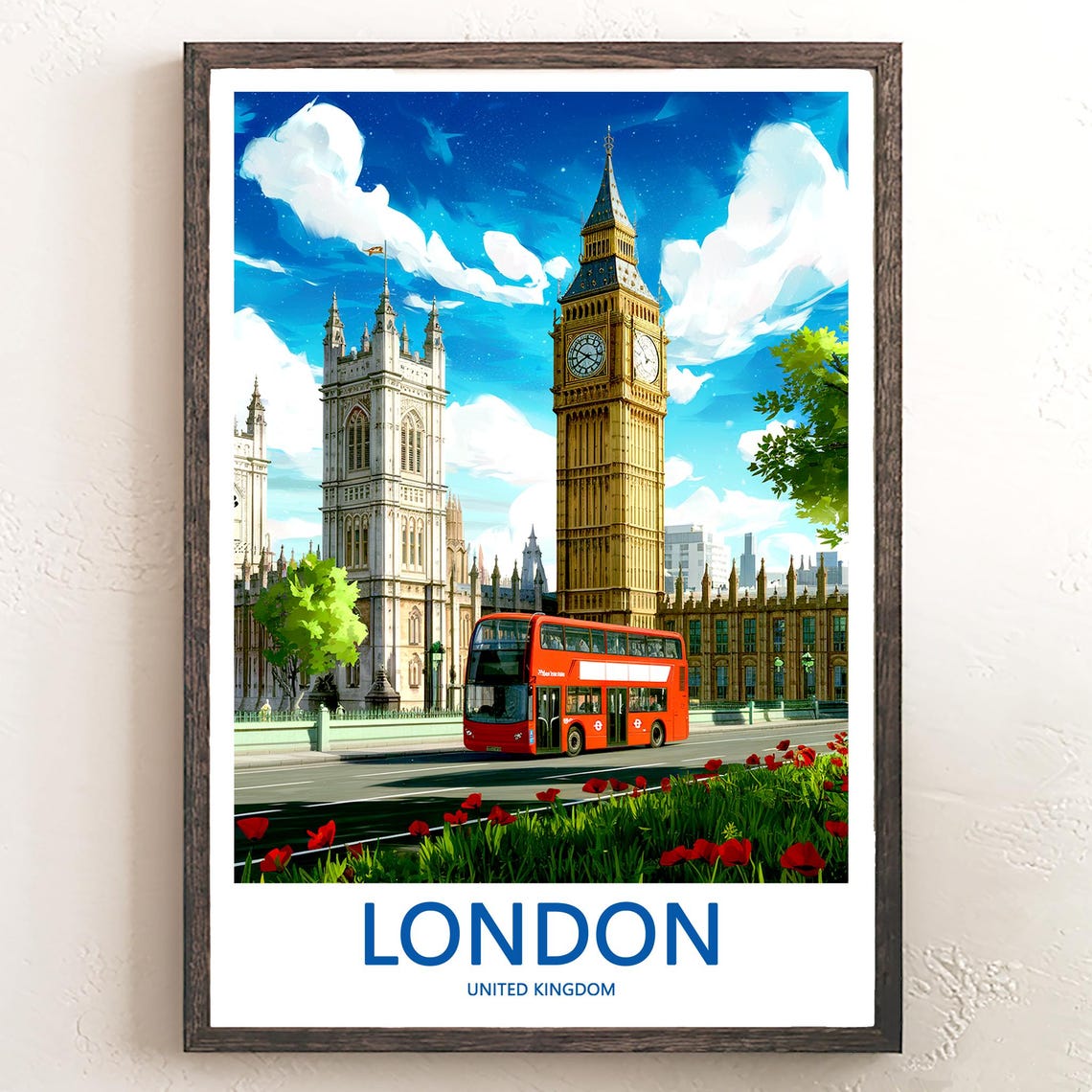 Big Ben Red Double Decker Bus with Poppies Dramatic Sky Poster