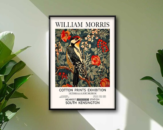William Morris Woodpecker Floral Cotton Prints Exhibition Poster