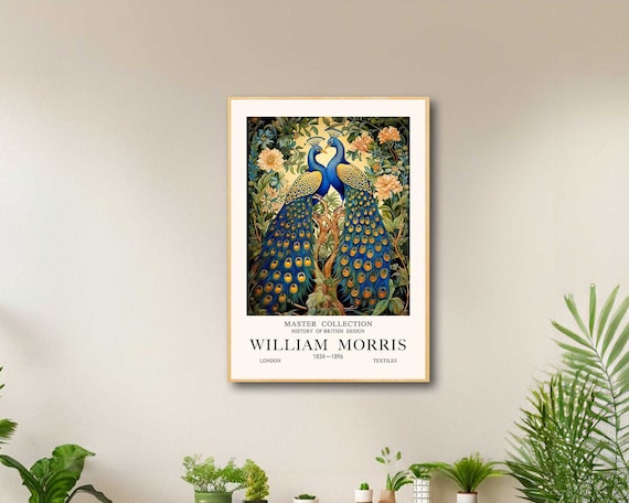 William Morris Peacocks Print Vintage Floral Exhibition Poster