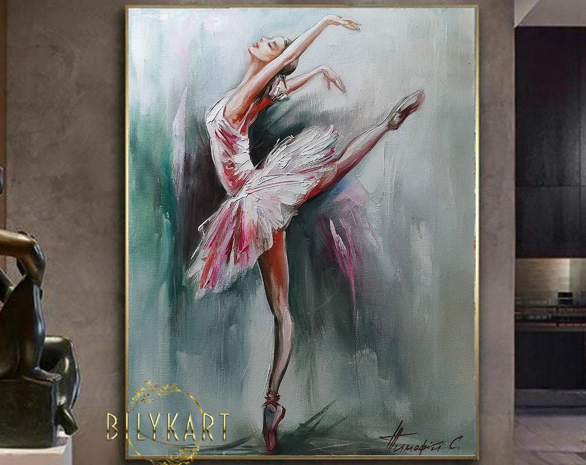 Abstract Ballerina Oil Painting Original Ballerina Room Decor Pink Green Ballet Art Work Dancer Wall Art Modern Ballerina Painting On