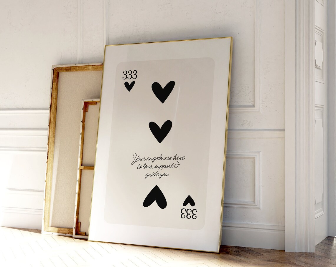 Angel Number 333 Heart Affirmation Playing Card Spiritual Love Poster