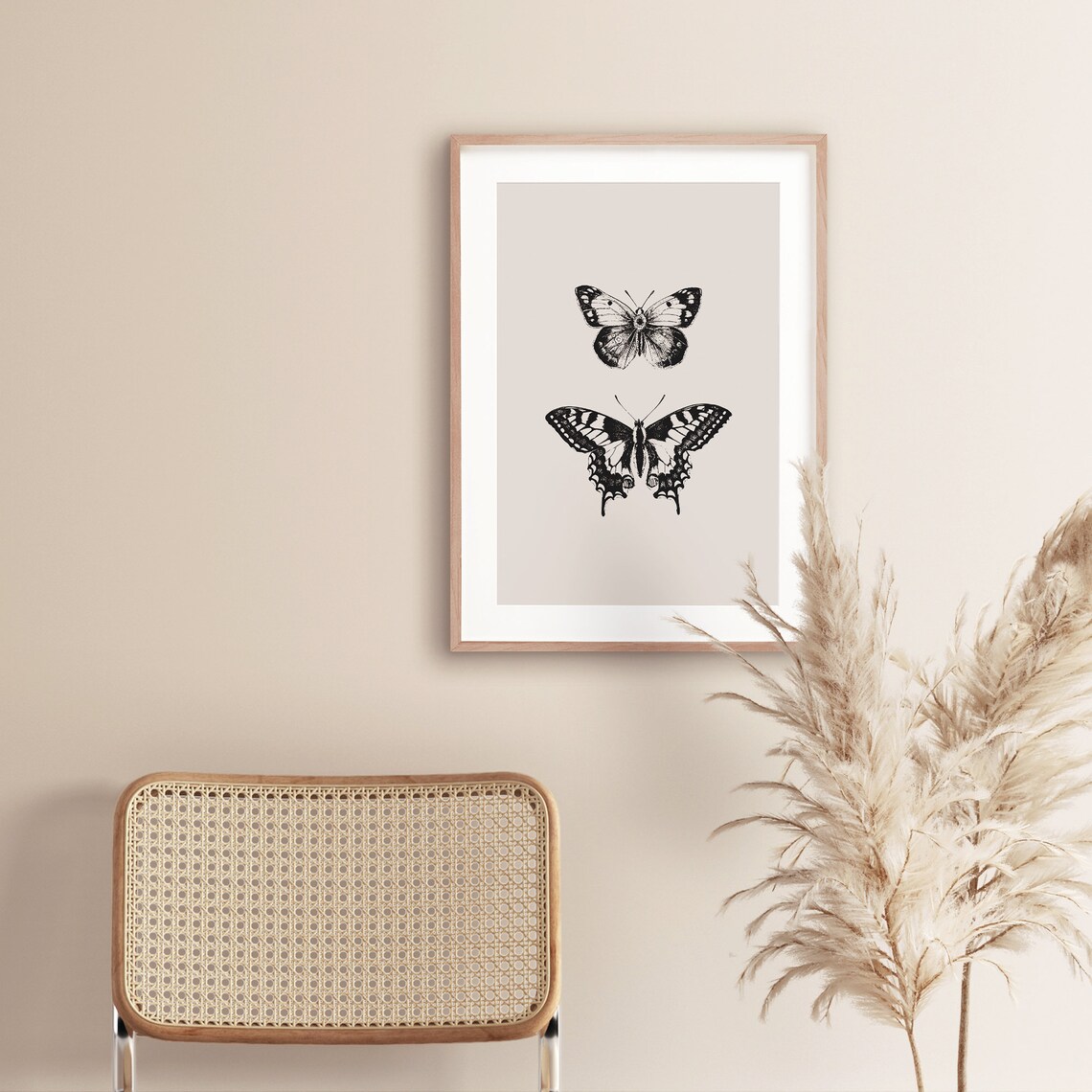 Butterfly Pair Vintage Illustration Beige Neutral Elegant Art Poster - Image 2