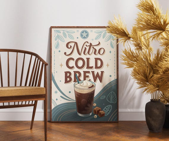 Vintage Nitro Cold Brew Poster Retro Coffee Wall Art Classic Caf Decor Rustic Beverage Artwork Nostalgic Print Barista