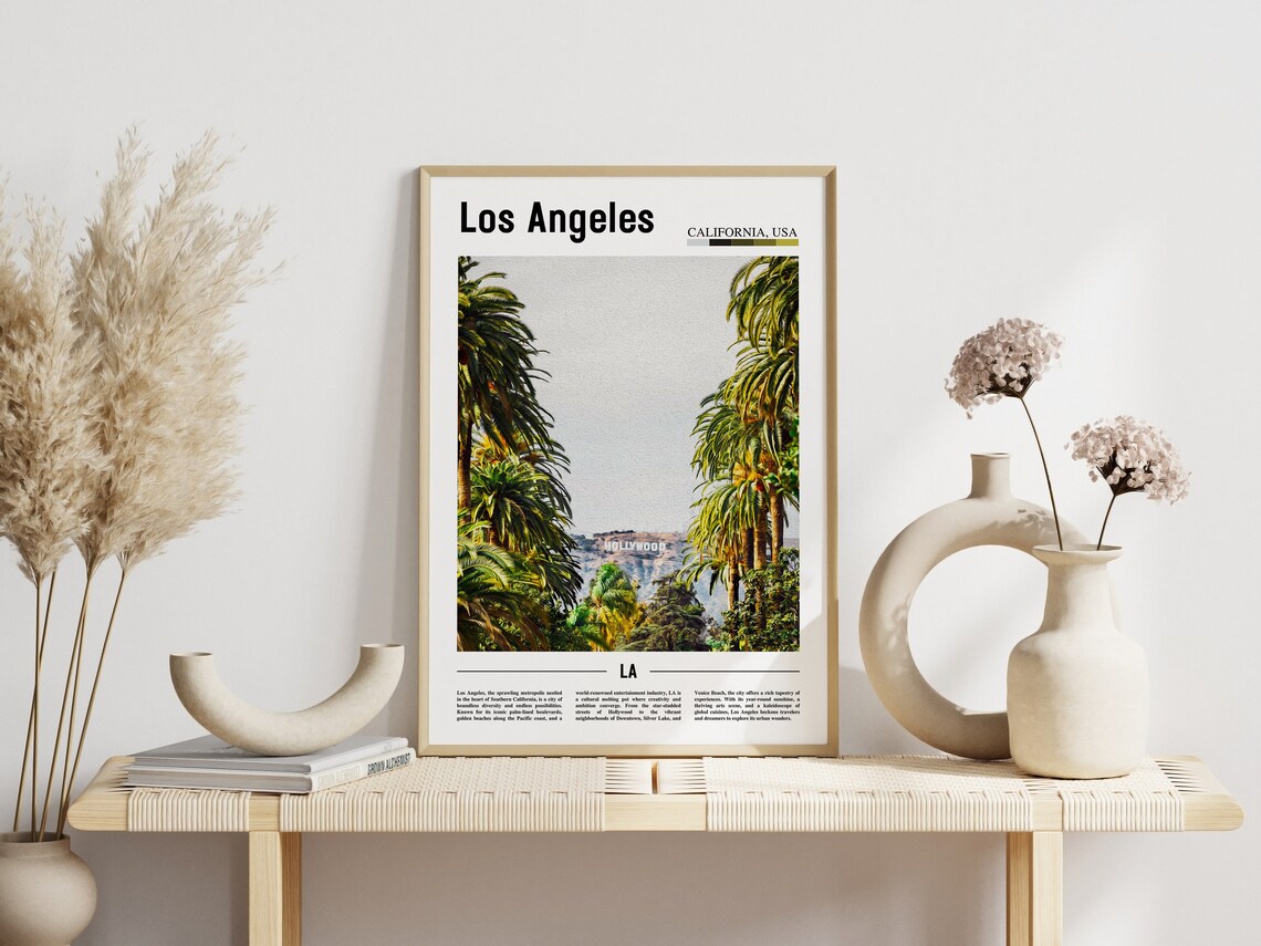 Los Angeles Hollywood Sign Palm Trees California Travel Wall Art - Image 3