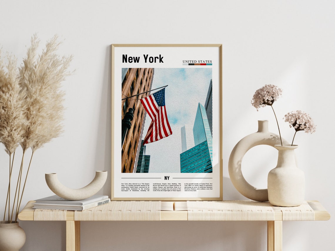 New York American Flag Waving Skyscrapers City Streets Photo Poster - Image 3
