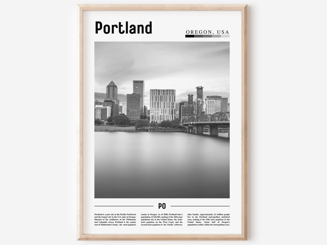 Portland Poster Black And White Portland Print Black And White Portland Wall Art Minimal Travel Print Travel Poster