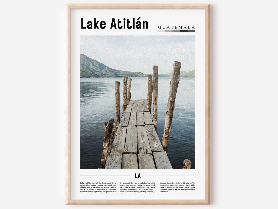 Lake Atitln Poster Lake Atitln Print Lake Atitln Wall Art Minimal Travel Print Travel Destination Oil Painting Poster