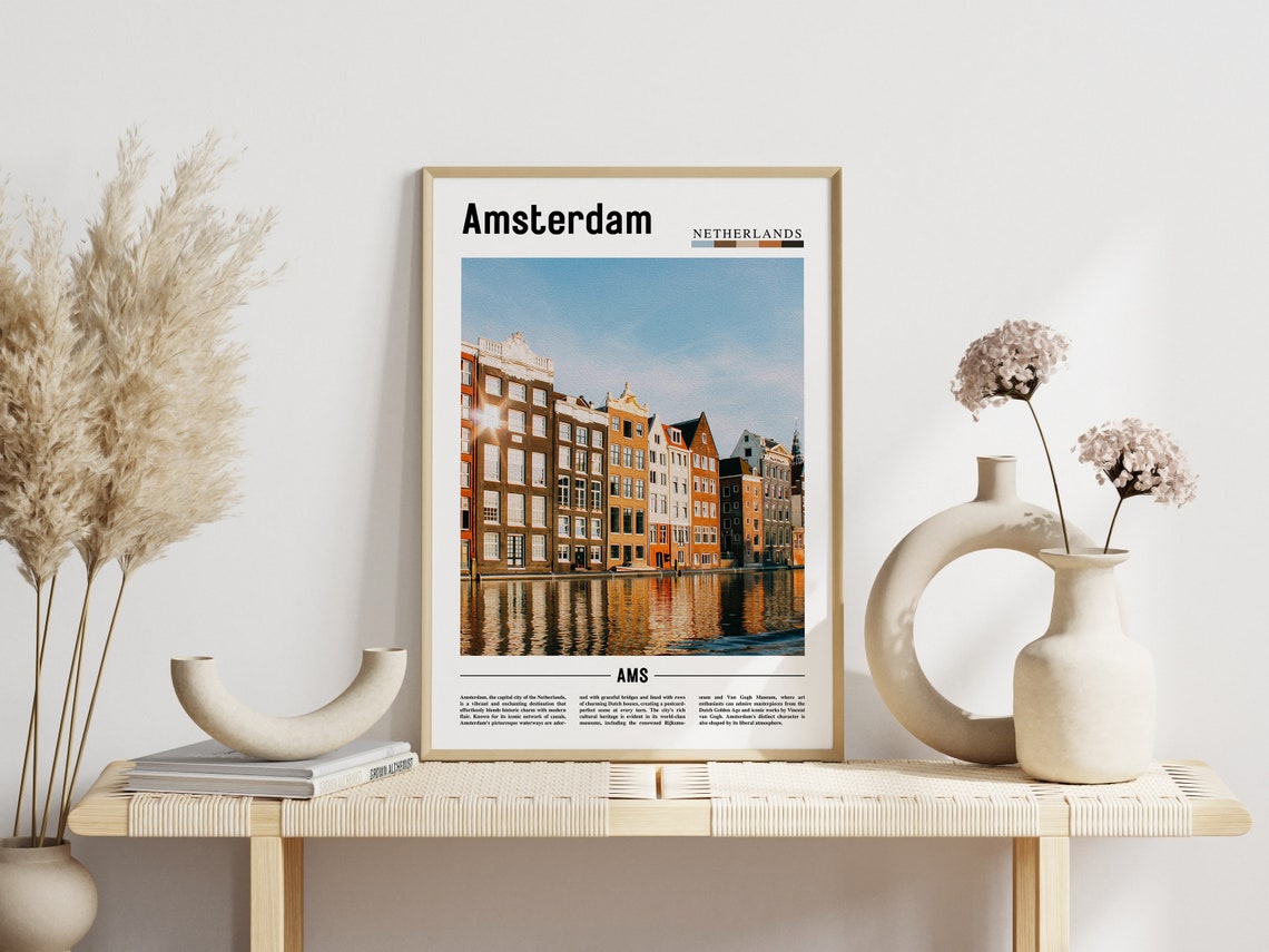 Amsterdam Netherlands Canal Houses Waterfront Minimal Travel Poster - Image 3