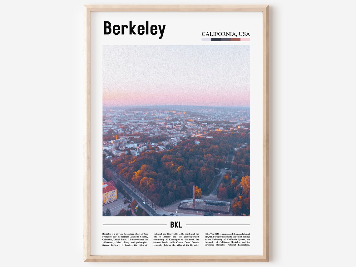 Berkeley California Editorial City Aerial Dusk Photo Poster Art
