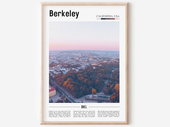 Berkeley California Editorial City Aerial Dusk Photo Poster Art