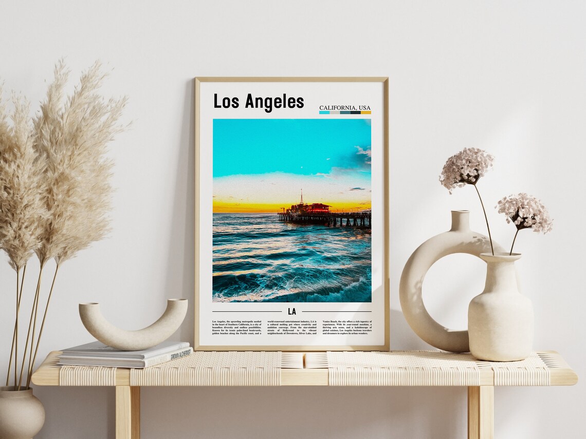 Los Angeles California Travel Poster Santa Monica Pier Sunset - Image 3