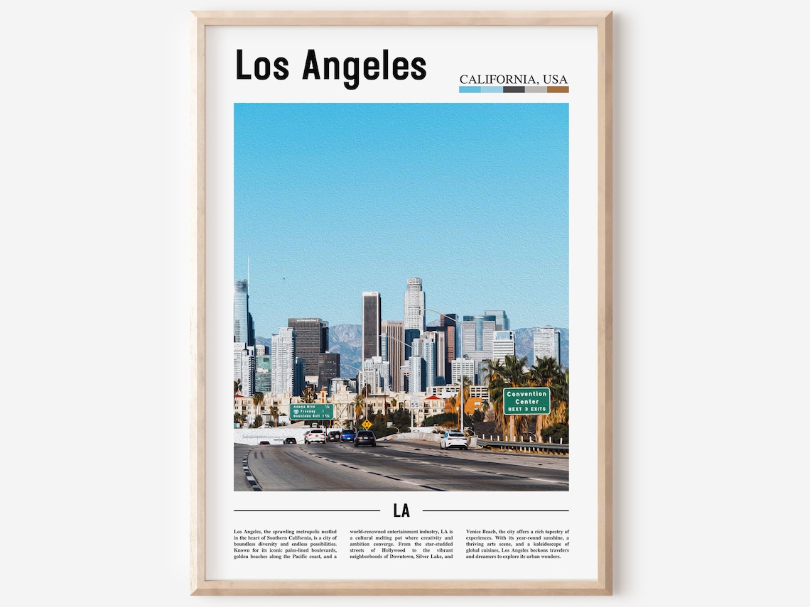 Los Angeles Skyline From Freeway Convention Center Sign Travel Poster
