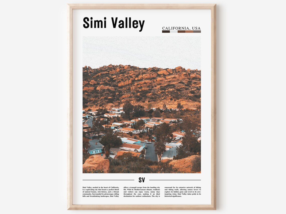 Simi Valley California Travel Landscape Poster Rocky Hills Town View