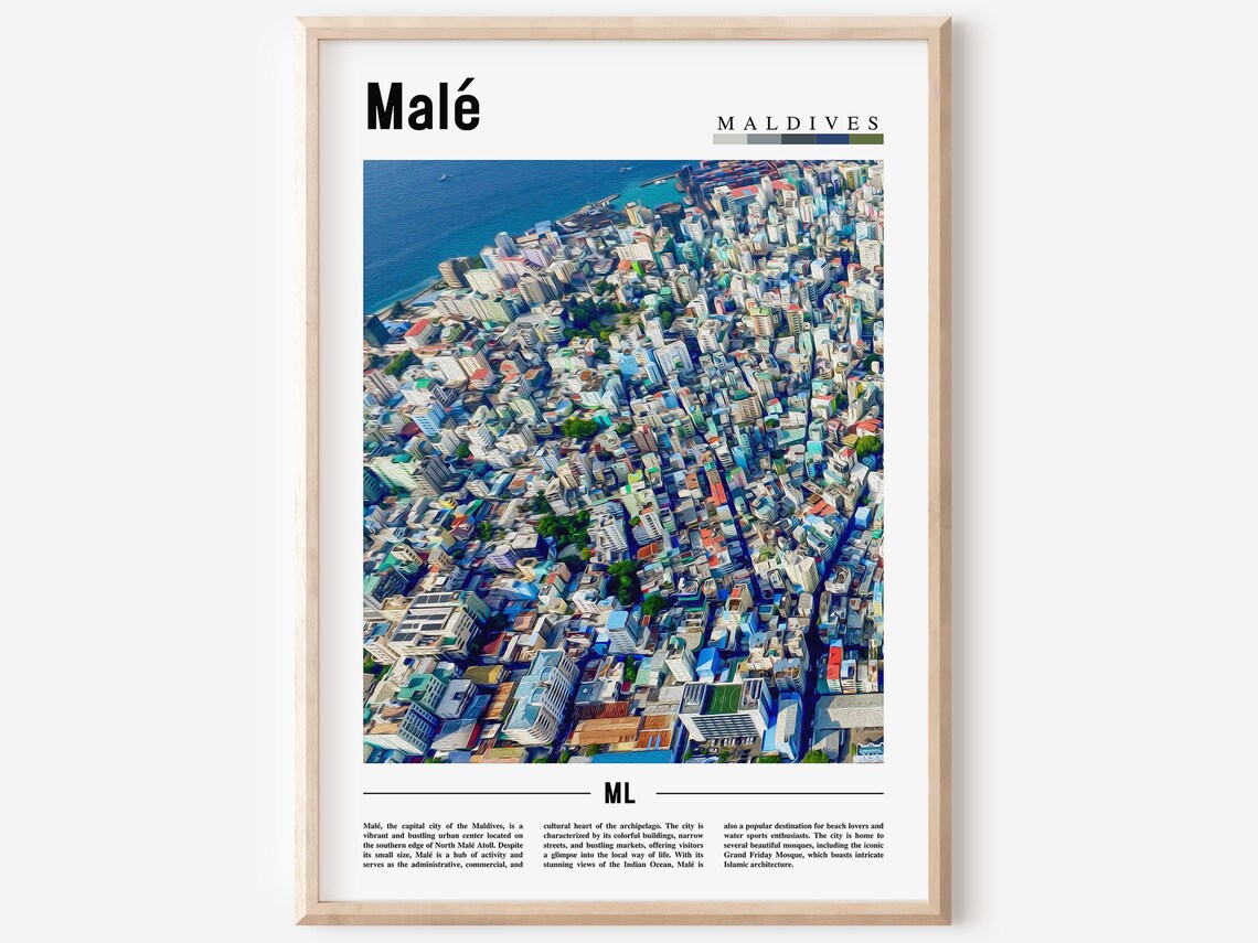 Malé Maldives Aerial Island City Ocean Capital Minimal Travel Poster
