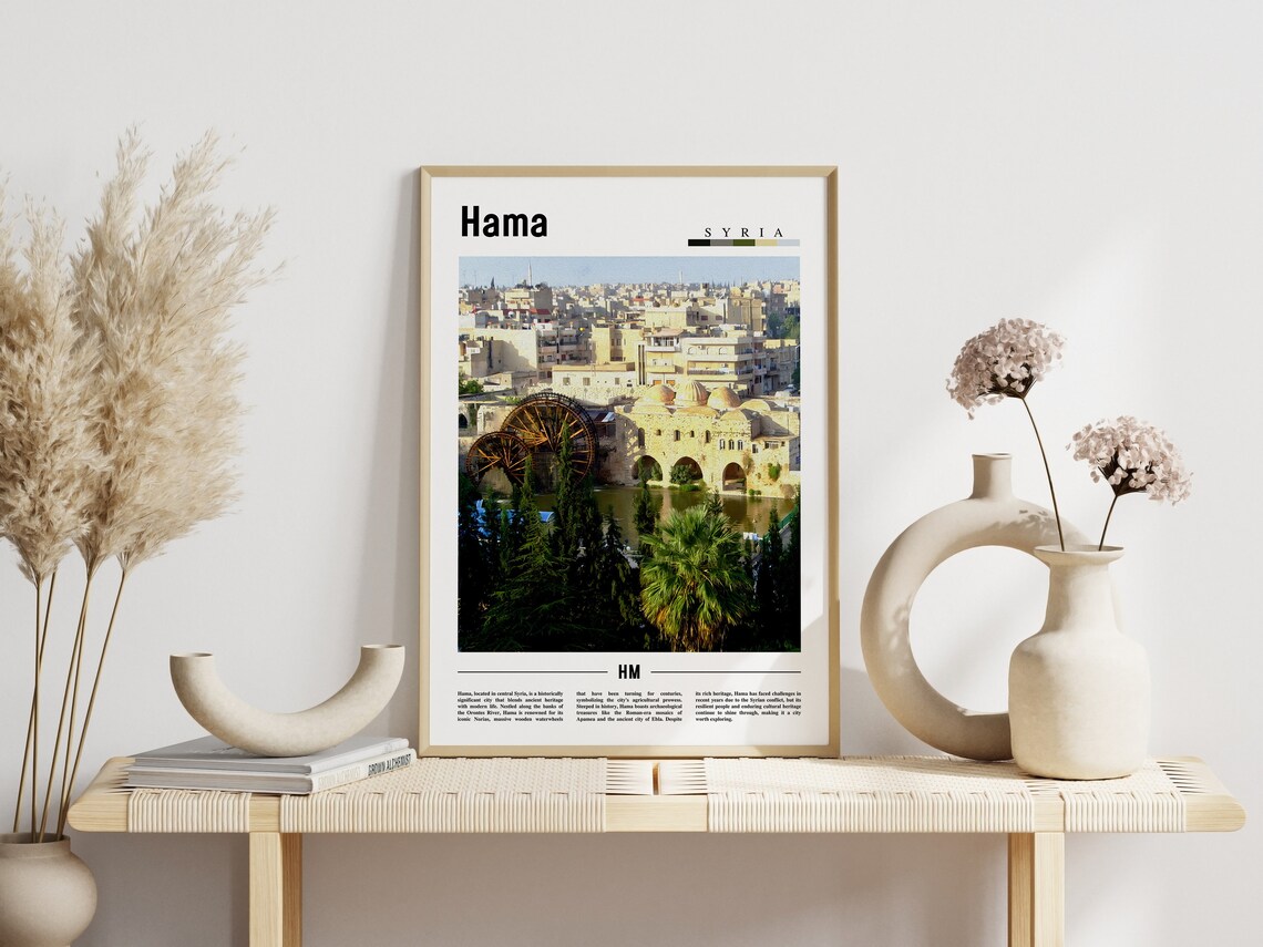 Hama Syria Historic Water Wheels Orontes River City View Poster - Image 3
