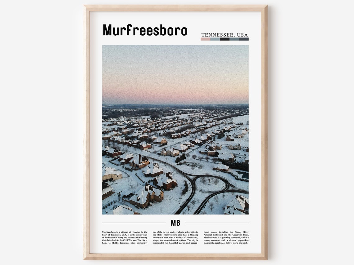 Murfreesboro Tennessee Snowy Suburban Aerial Sunset Photo Print