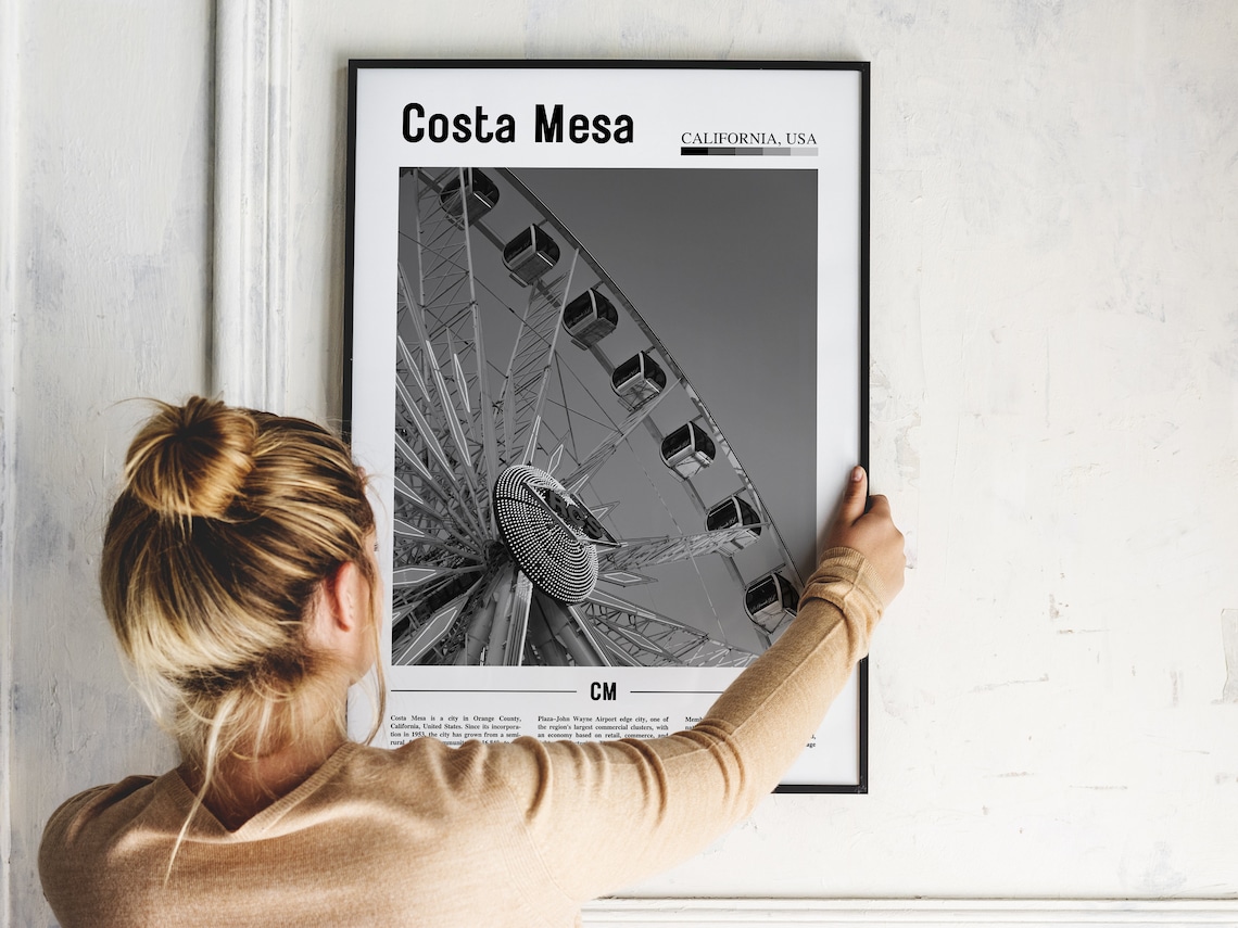 Costa Mesa California USA Ferris Wheel Black White Close Up Poster - Image 2
