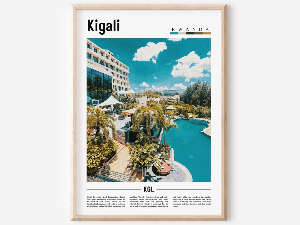 Kigali Rwanda City Guide Travel Poster with Descriptive Text Artwork
