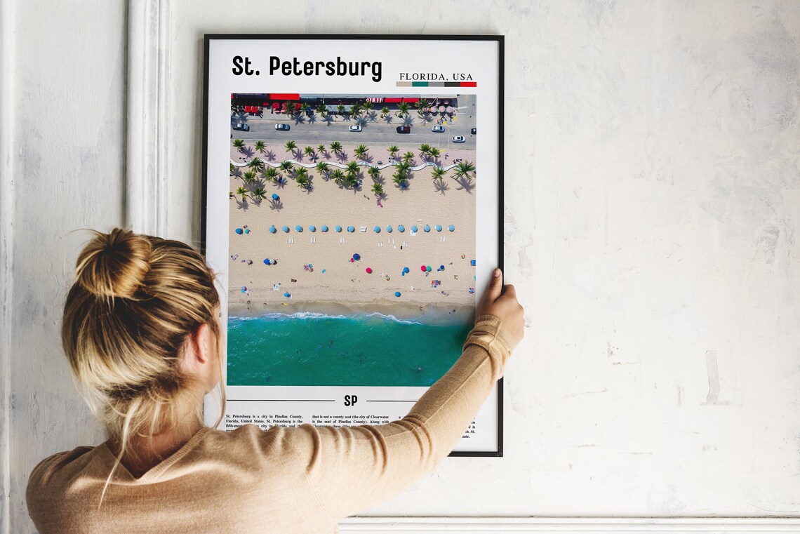 St Petersburg Florida Aerial Beach Umbrellas Turquoise Travel Poster - Image 2