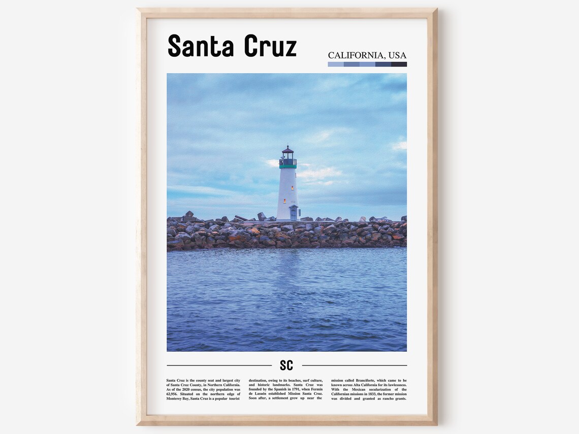 Santa Cruz California Coastal Lighthouse Breakwater Photo Poster