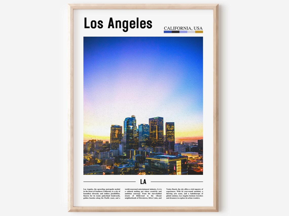 Los Angeles California Downtown Skyline Dusk Minimalist Travel Poster