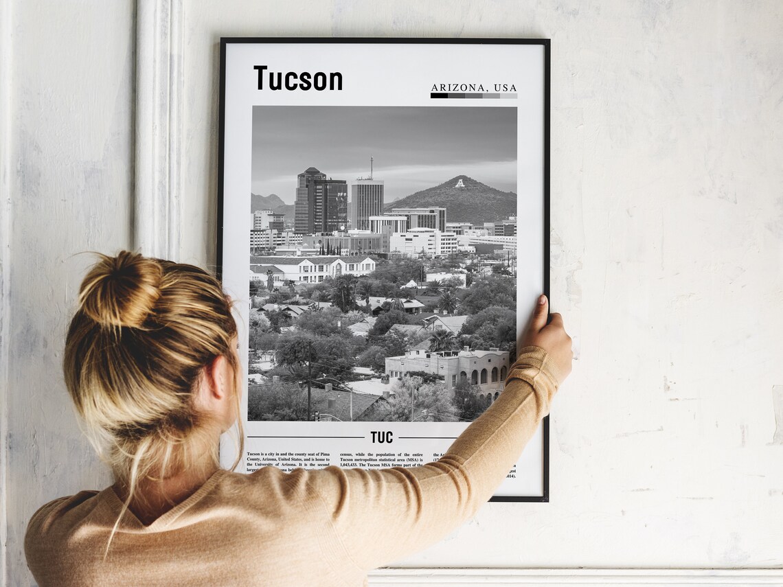 Tucson Arizona USA Black And White Desert City Skyline Travel Poster - Image 2