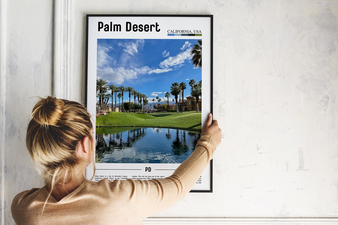 Palm Desert California Golf Course Pond Palm Trees Resort Photo Poster - Image 2