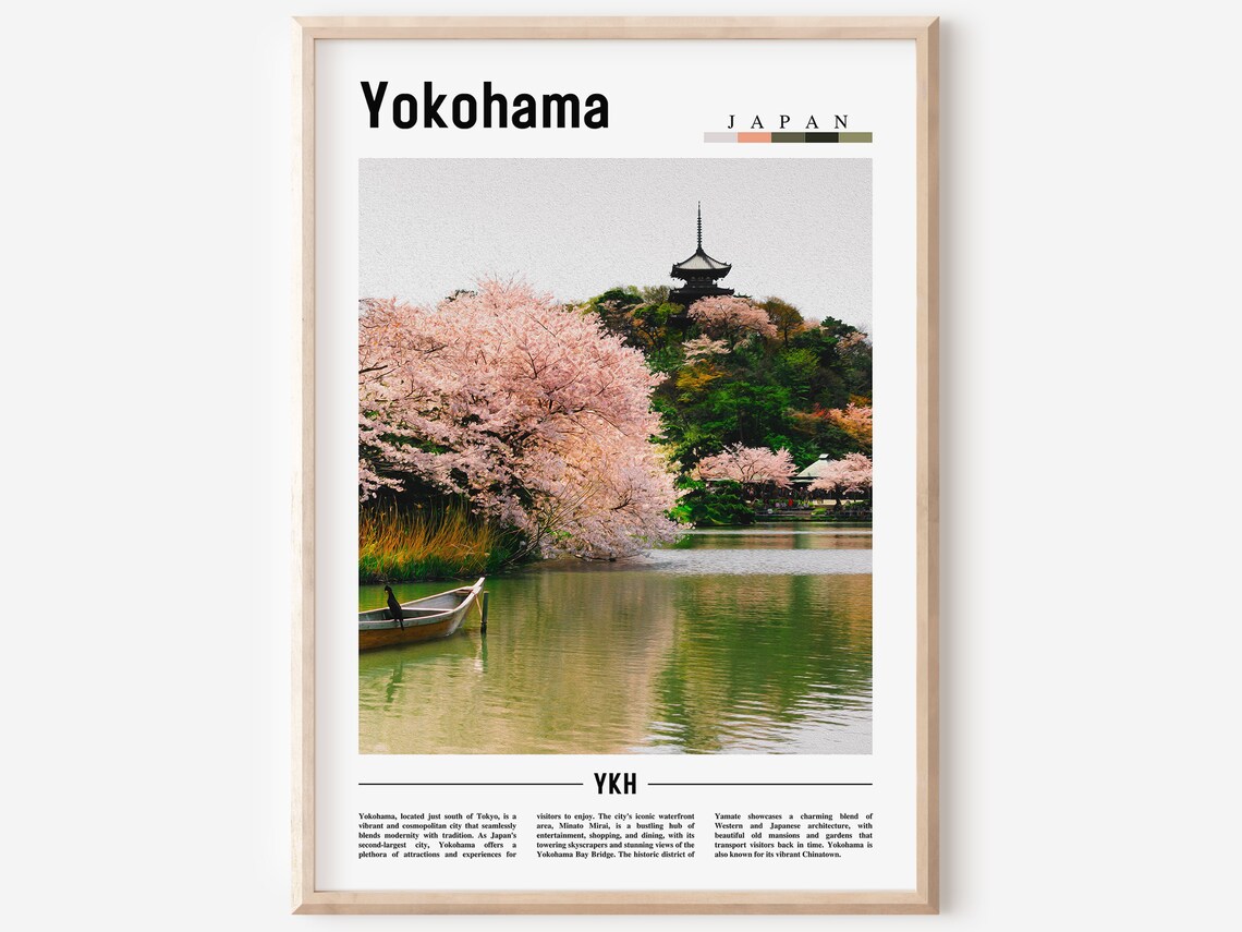 Yokohama Japan Cherry Blossom Pagoda Lake Spring Travel Print